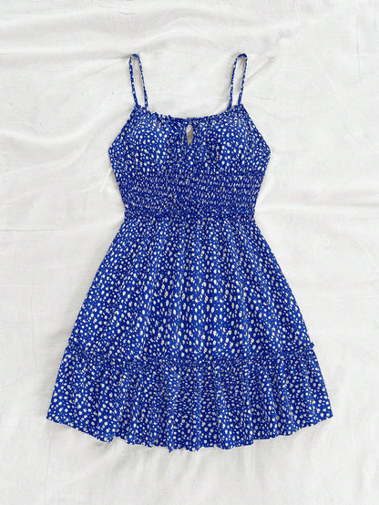 Soleia Women Casual Sleeveless Floral Print Dress With Gathered Waist For Vacation,Sun Dress,Summer Dresses For Women