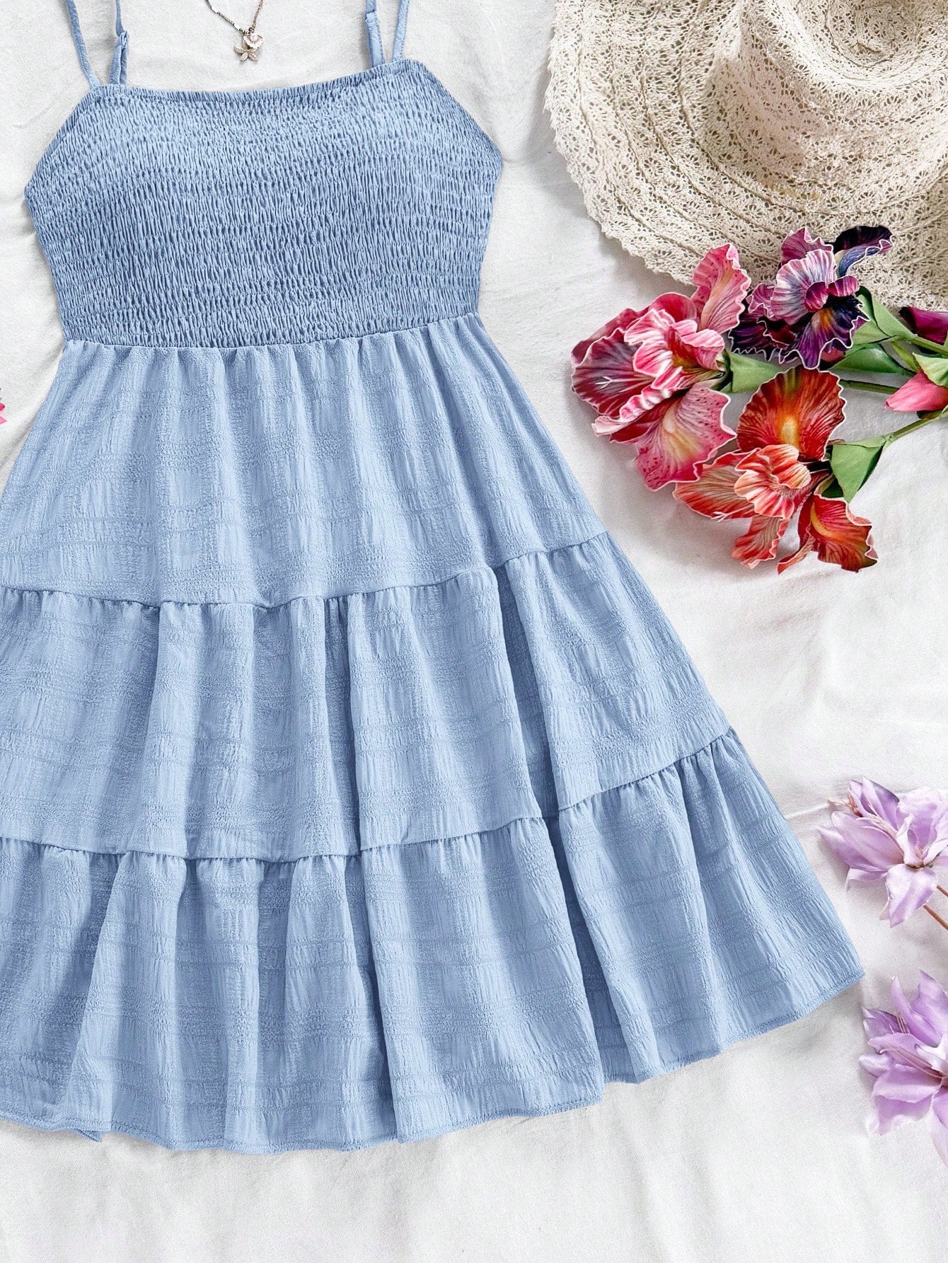 Soleia WYWH Women Spring Break Solid Ruffle Hem Cami Blue Dress,Summer Dresses For Women