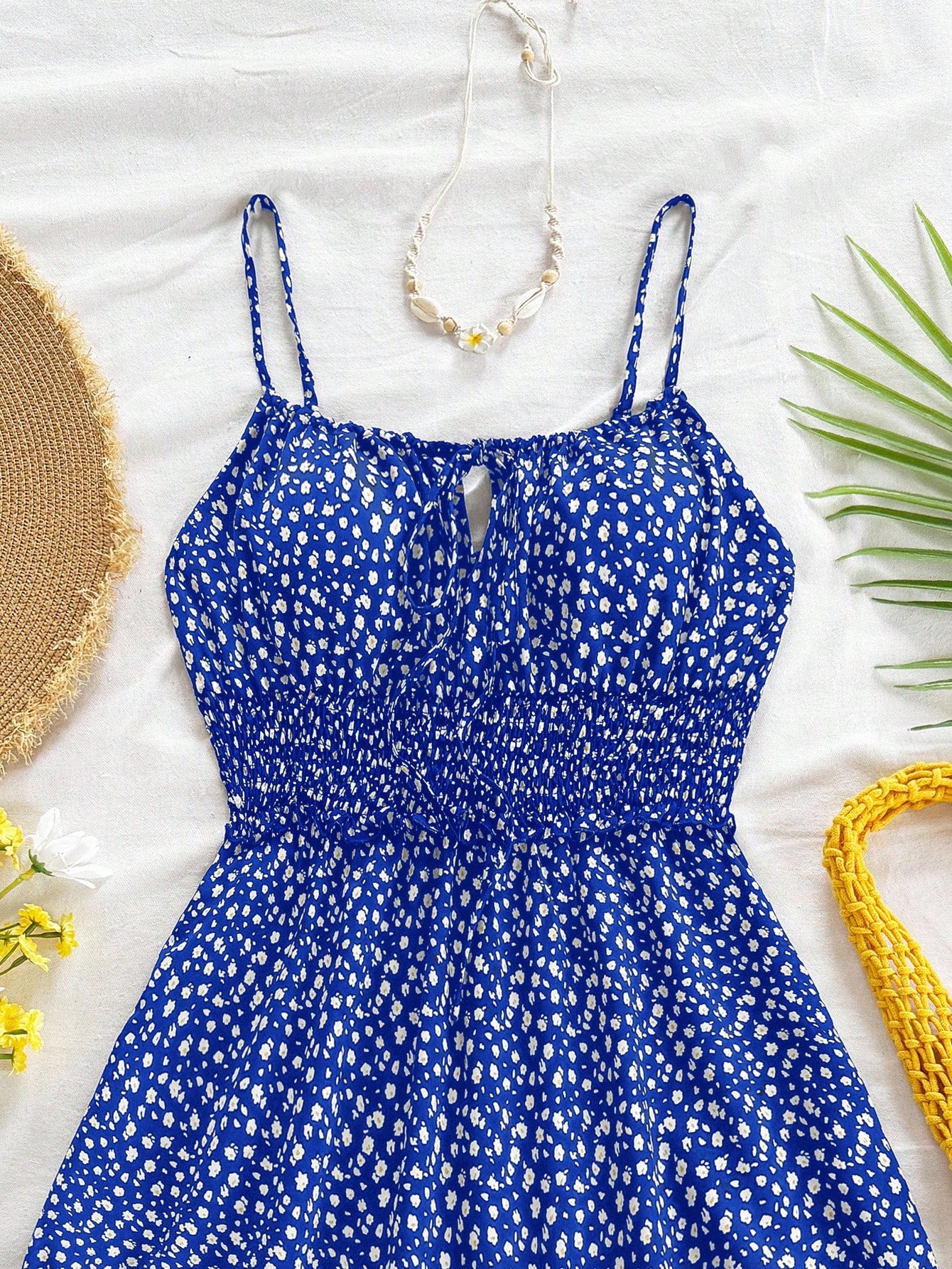 Soleia Women Casual Sleeveless Floral Print Dress With Gathered Waist For Vacation,Sun Dress,Summer Dresses For Women