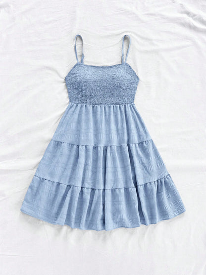 Soleia WYWH Women Spring Break Solid Ruffle Hem Cami Blue Dress,Summer Dresses For Women