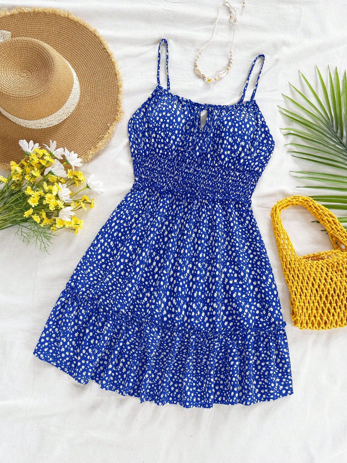 Soleia Women Casual Sleeveless Floral Print Dress With Gathered Waist For Vacation,Sun Dress,Summer Dresses For Women