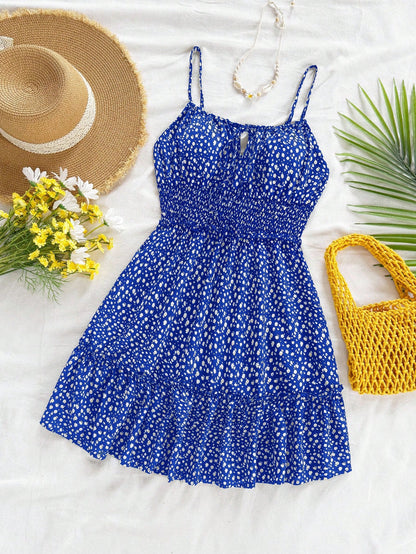 Soleia Women Casual Sleeveless Floral Print Dress With Gathered Waist For Vacation,Sun Dress,Summer Dresses For Women