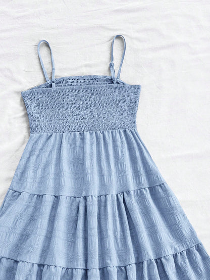 Soleia WYWH Women Spring Break Solid Ruffle Hem Cami Blue Dress,Summer Dresses For Women