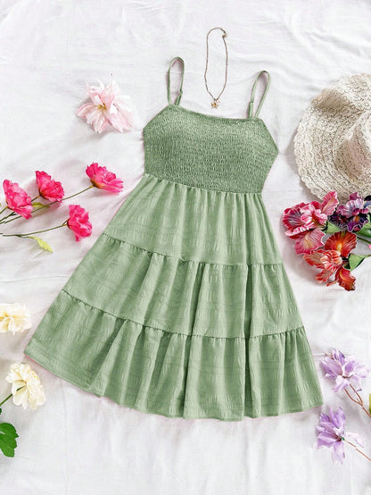 Soleia WYWH Women Spring Break Solid Ruffle Hem Cami Blue Dress,Summer Dresses For Women