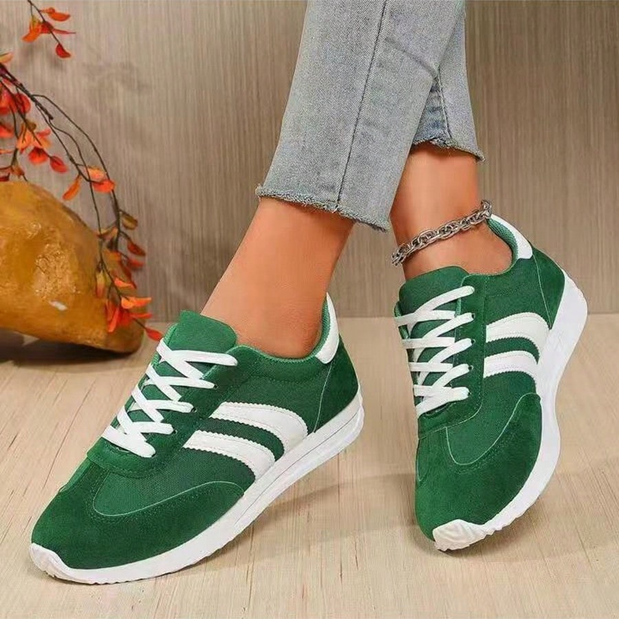 Women'S Retro Lightweight Slip-On Sneakers - White/Green & Red/White Color Options, Synthetic Cover Upper, Breathable Fabric Lining & Cushioned EVA/PVC Sole For Casual Sports & Casual Attire, Ladies Sneakers, Classic Stripe Design