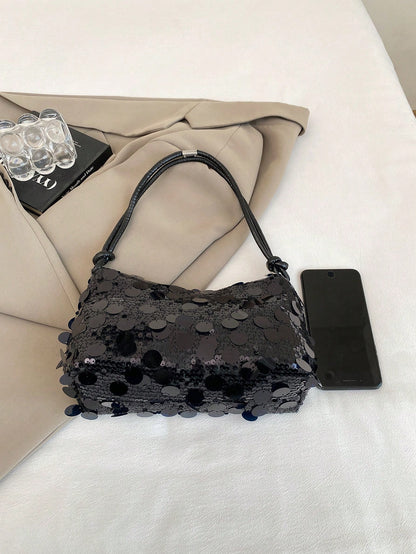 1pc Gold-Tone Glittery Crescent Moon Shape PVC Shoulder Bag For Women