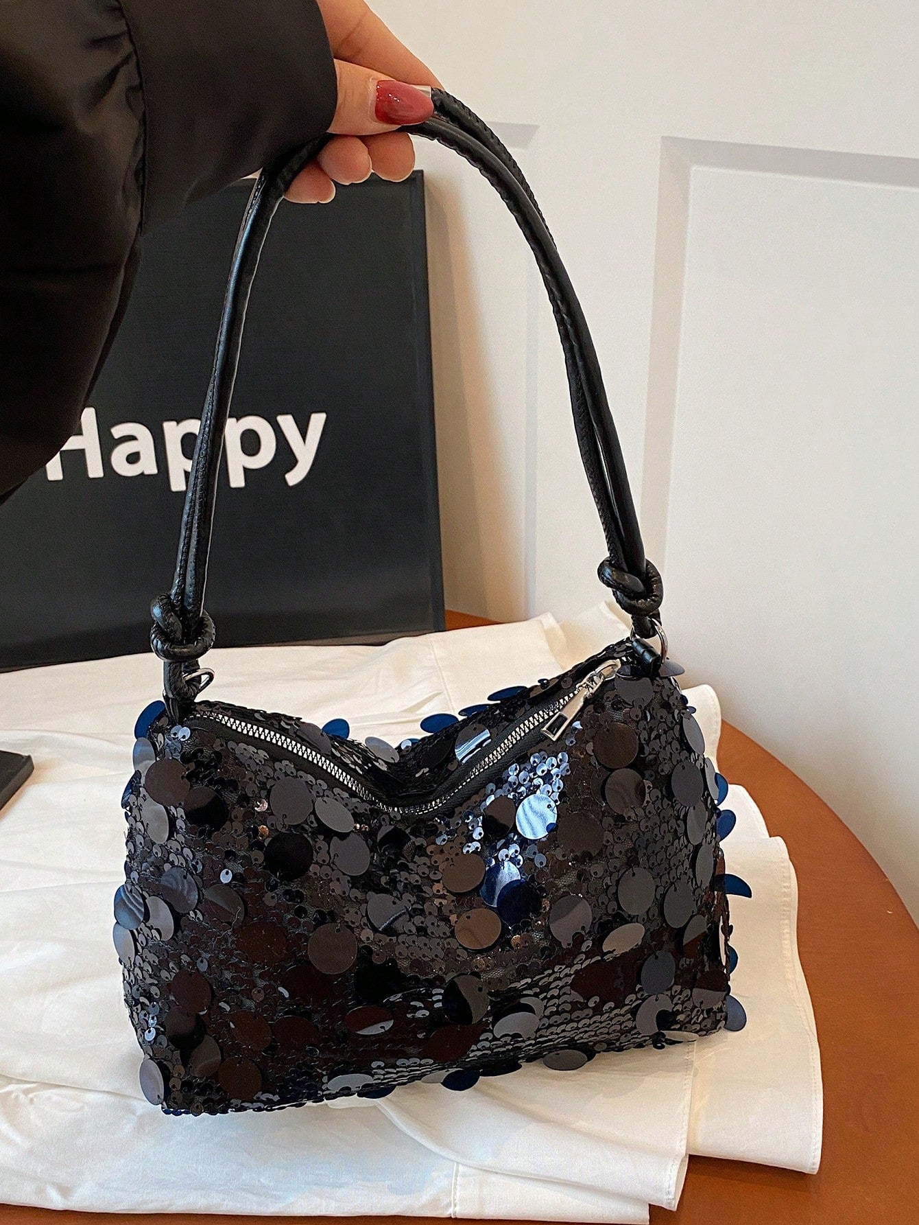 1pc Gold-Tone Glittery Crescent Moon Shape PVC Shoulder Bag For Women