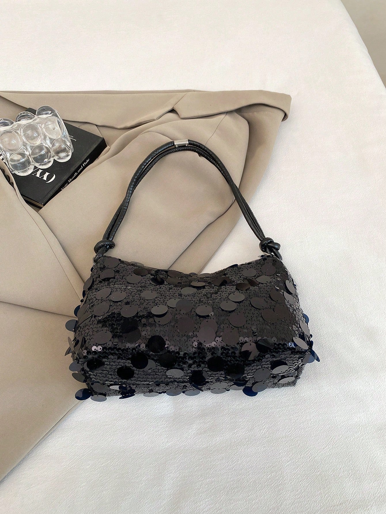 1pc Gold-Tone Glittery Crescent Moon Shape PVC Shoulder Bag For Women