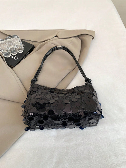 1pc Gold-Tone Glittery Crescent Moon Shape PVC Shoulder Bag For Women