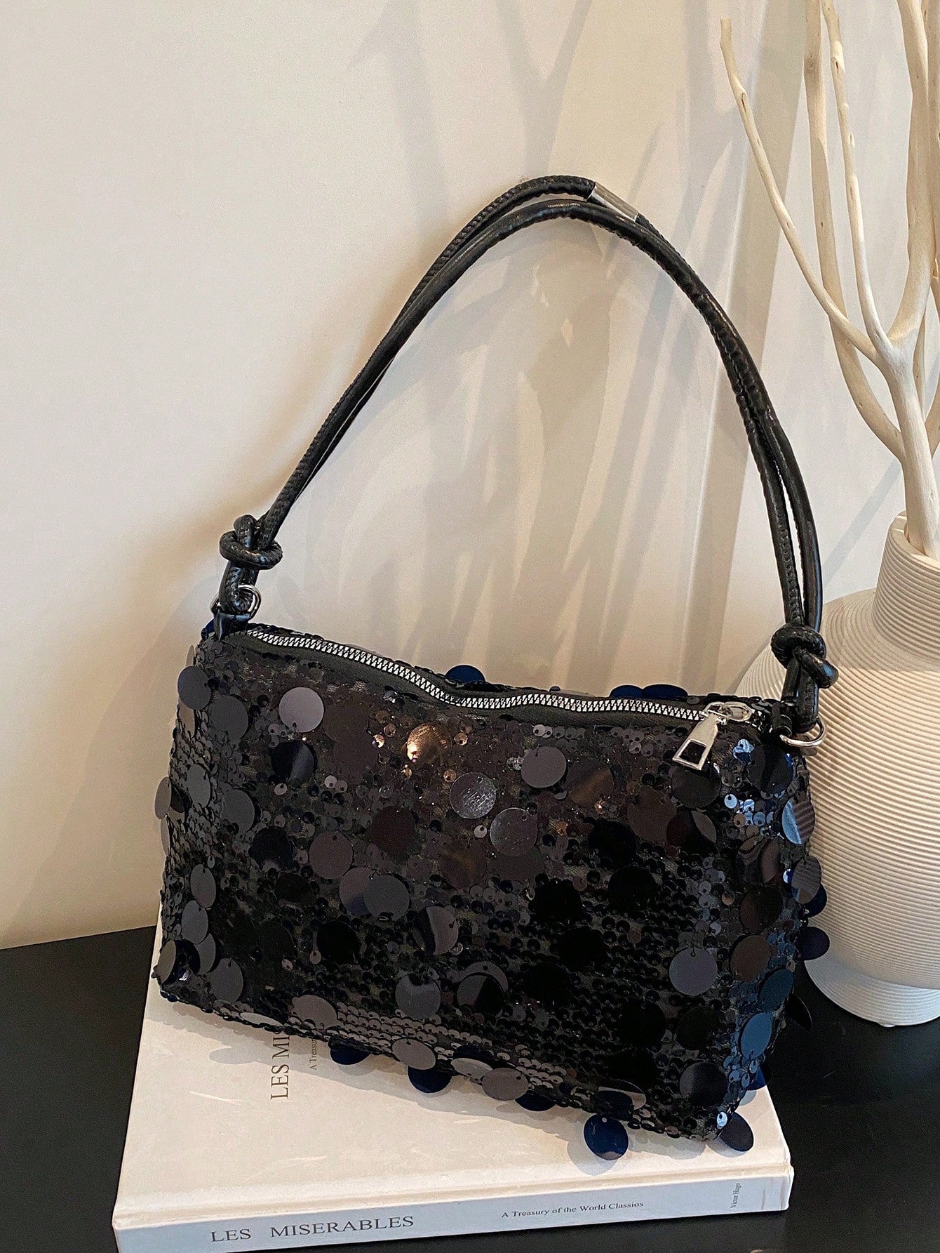 1pc Gold-Tone Glittery Crescent Moon Shape PVC Shoulder Bag For Women