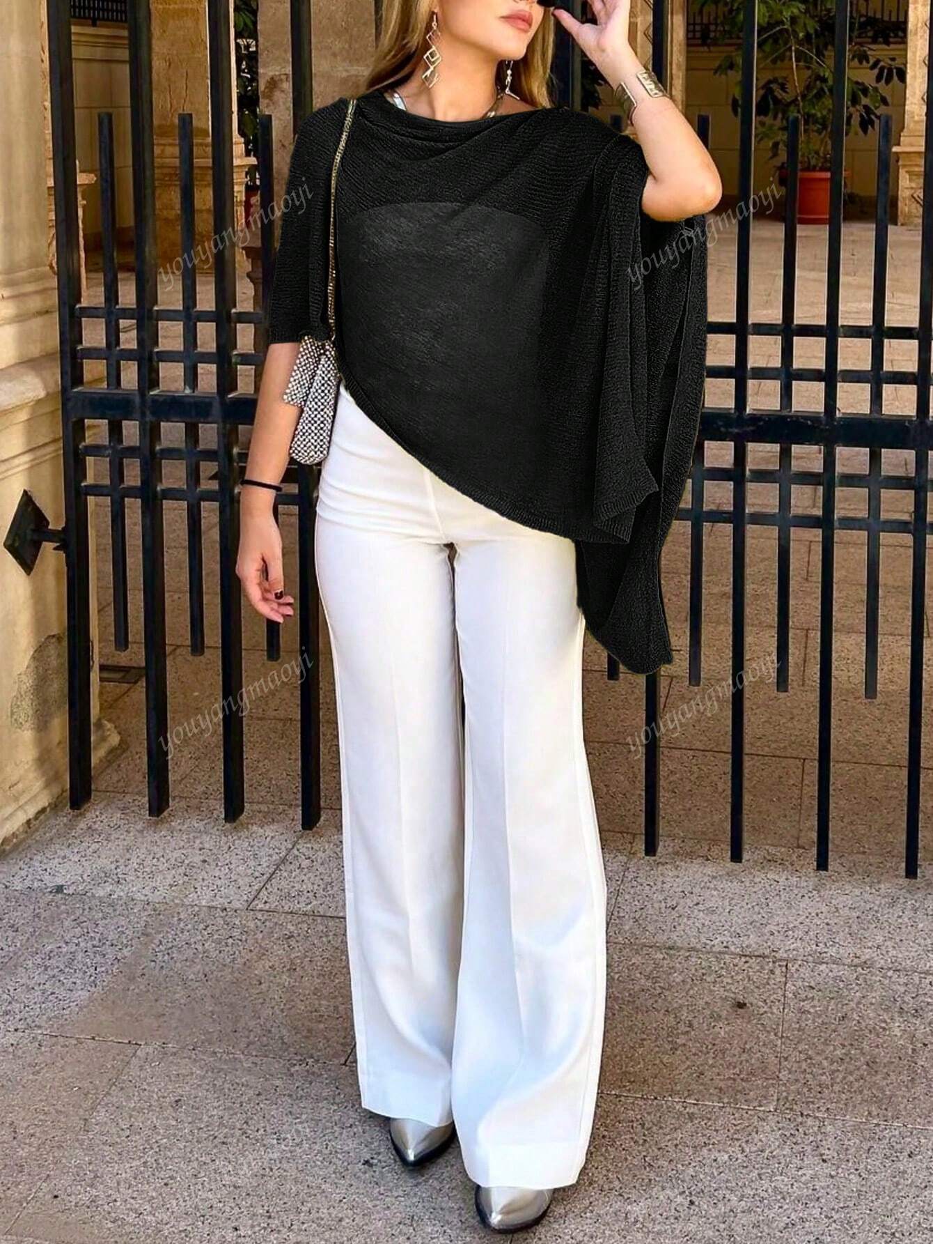 Fashionable & Elegant Loose Knit Cardigan Shawl, Women, Oversized Fit, Lightweight, Stylish, Suitable For Spring/Summer Everyday, Casual Travel, Beach