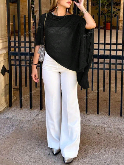 Fashionable & Elegant Loose Knit Cardigan Shawl, Women, Oversized Fit, Lightweight, Stylish, Suitable For Spring/Summer Everyday, Casual Travel, Beach