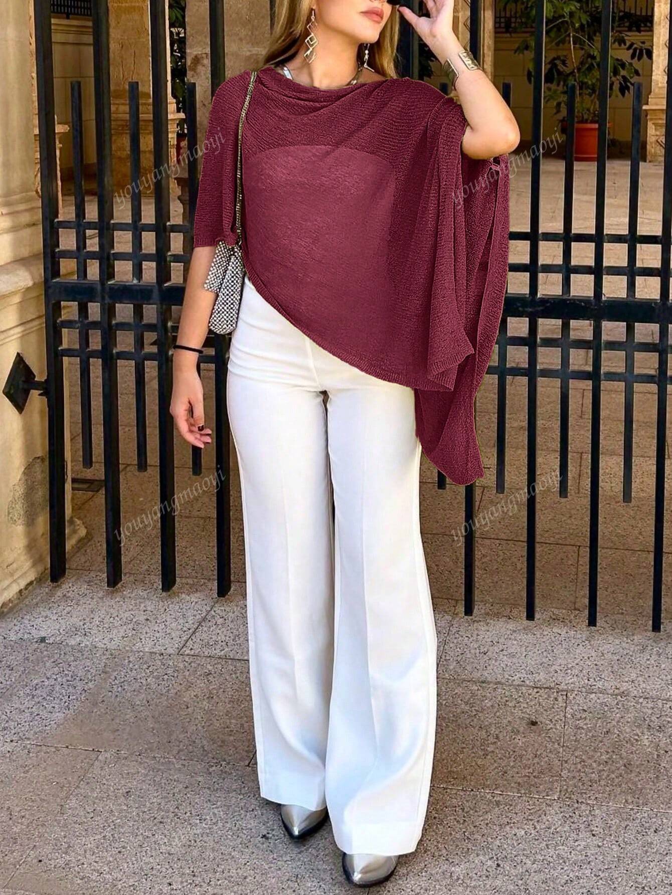 Fashionable & Elegant Loose Knit Cardigan Shawl, Women, Oversized Fit, Lightweight, Stylish, Suitable For Spring/Summer Everyday, Casual Travel, Beach