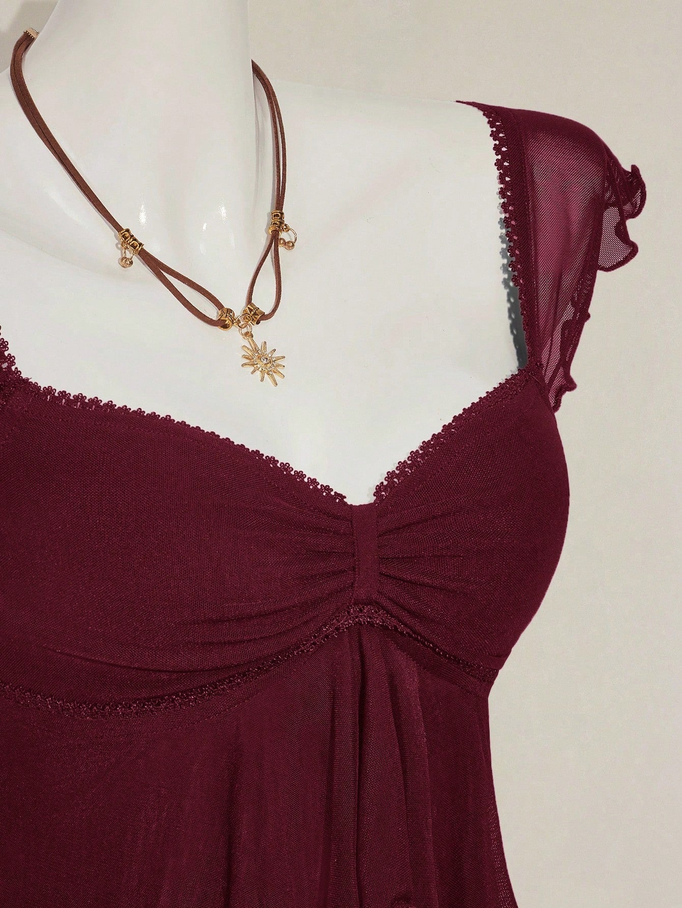 SHEIN ICON Women's Ruched Front Fitted Sexy Cutout Jacquard Romantic French Style Flare Sleeve Backless Casual Vacation Cropped Camisole