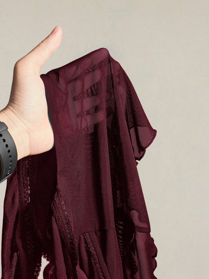 SHEIN ICON Women's Ruched Front Fitted Sexy Cutout Jacquard Romantic French Style Flare Sleeve Backless Casual Vacation Cropped Camisole