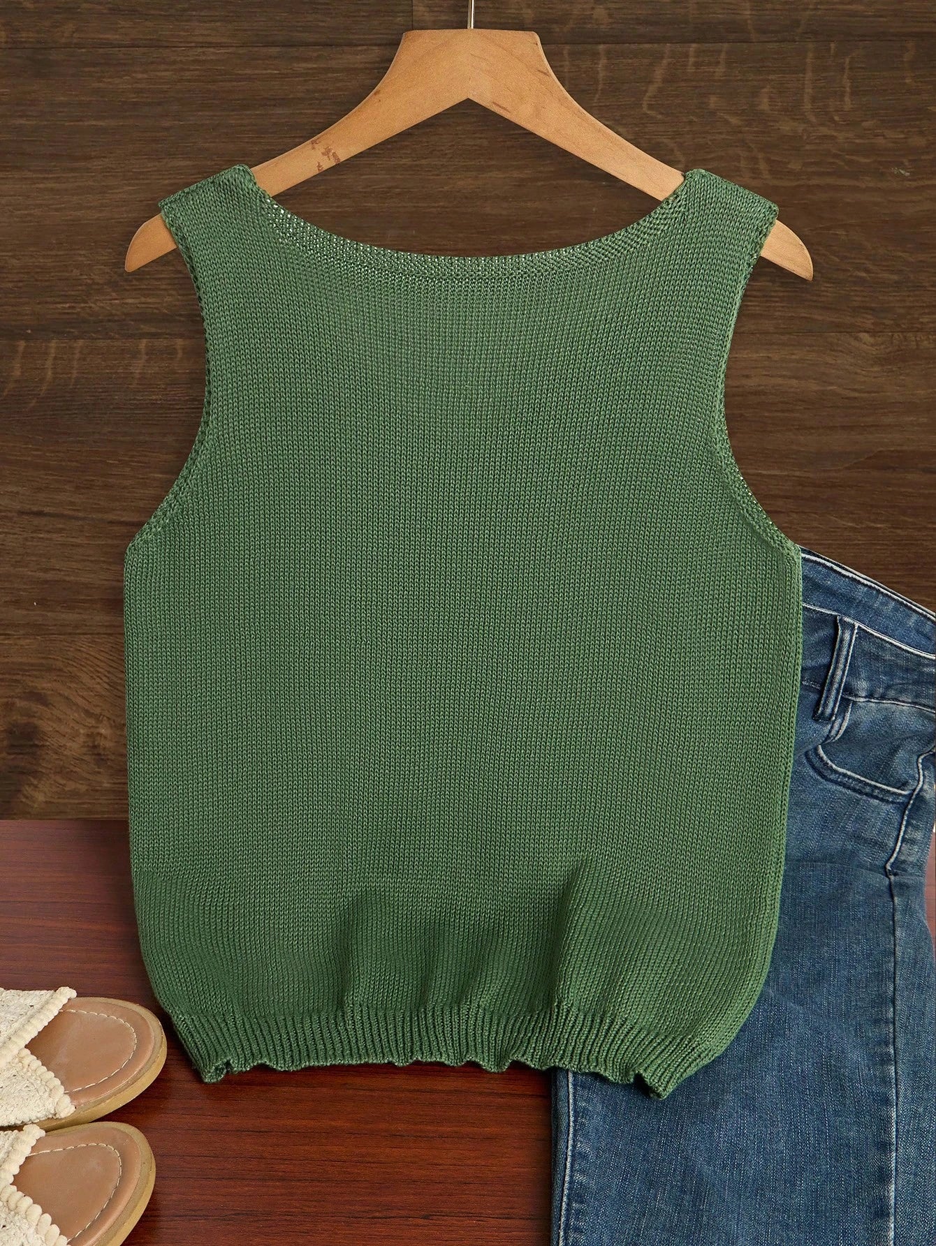 EMERY ROSE Women's Vacation Casual Solid Color Hollow Out Knit Top