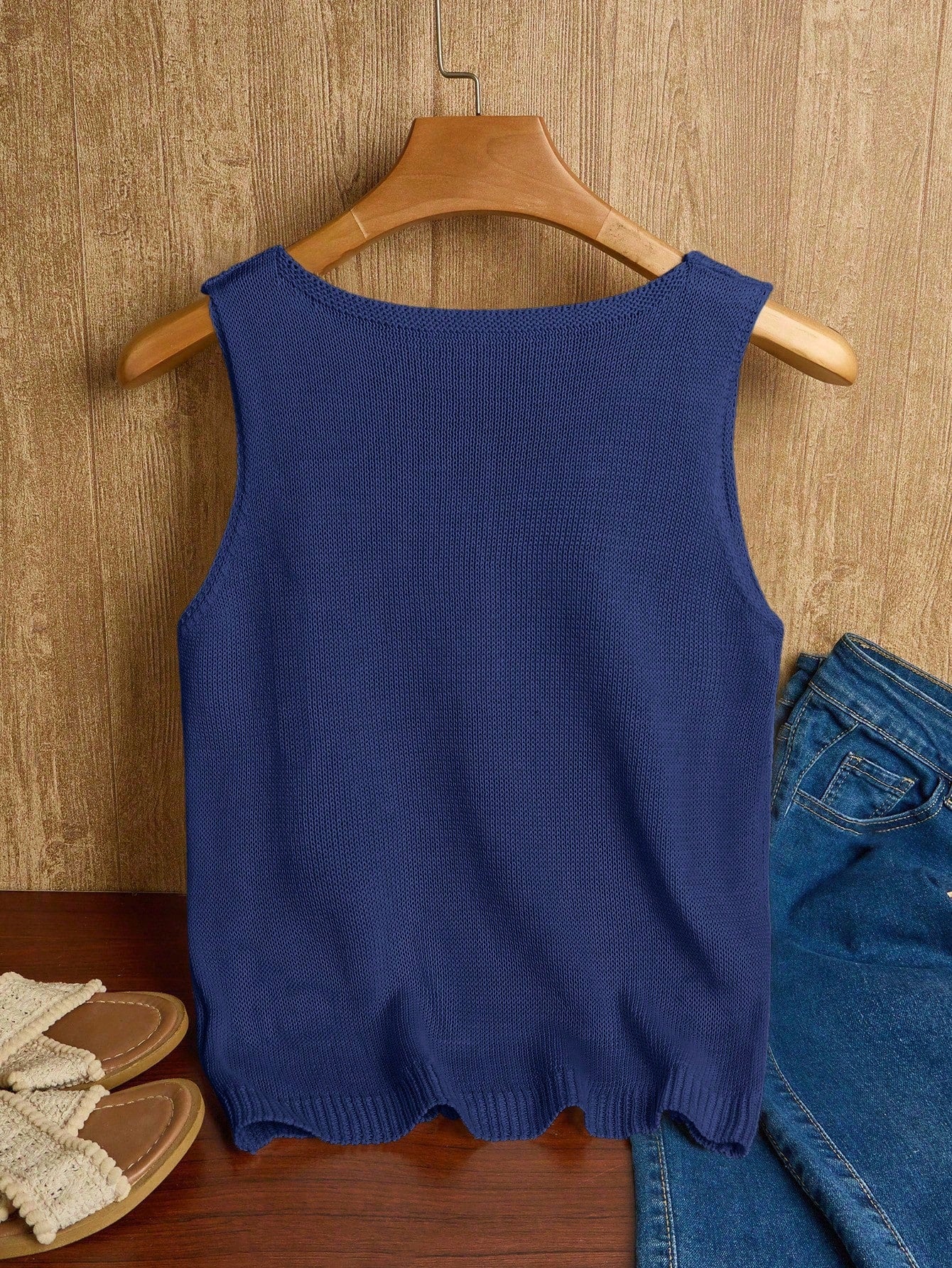 EMERY ROSE Women's Vacation Casual Solid Color Hollow Out Knit Top