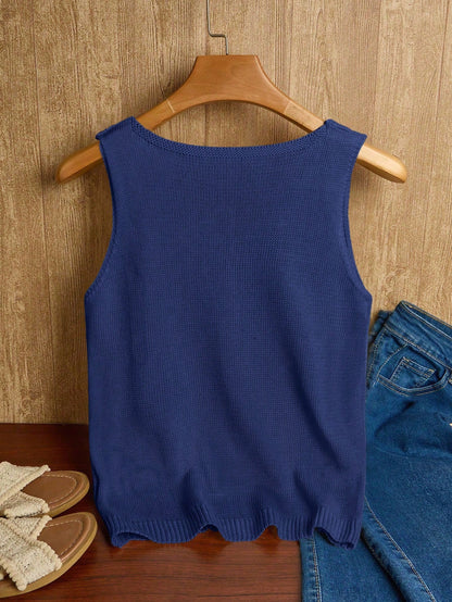 EMERY ROSE Women's Vacation Casual Solid Color Hollow Out Knit Top