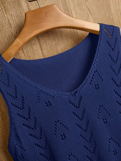 EMERY ROSE Women's Vacation Casual Solid Color Hollow Out Knit Top