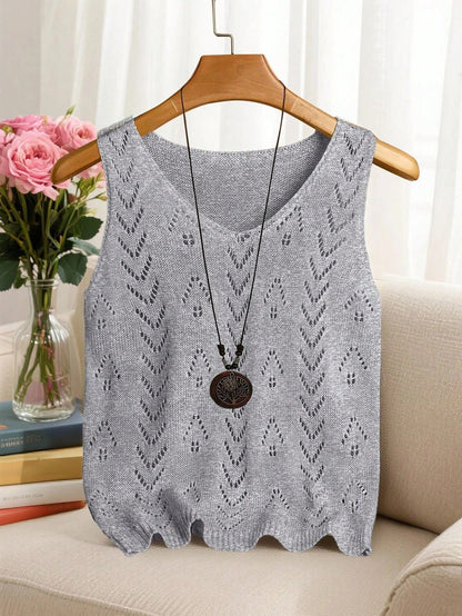 EMERY ROSE Women's Vacation Casual Solid Color Hollow Out Knit Top