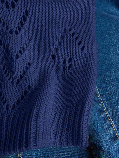 EMERY ROSE Women's Vacation Casual Solid Color Hollow Out Knit Top