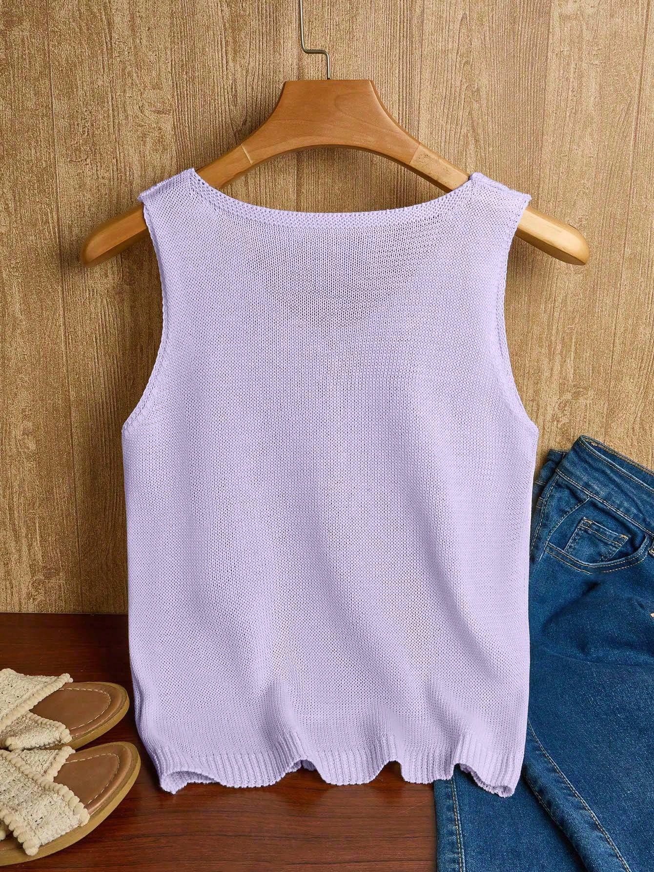 EMERY ROSE Women's Vacation Casual Solid Color Hollow Out Knit Top