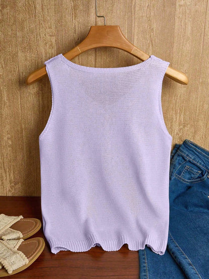 EMERY ROSE Women's Vacation Casual Solid Color Hollow Out Knit Top