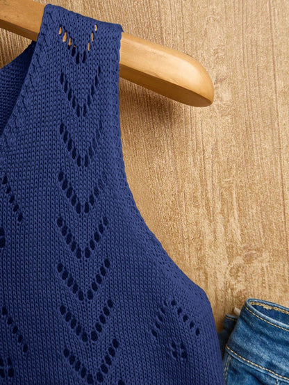 EMERY ROSE Women's Vacation Casual Solid Color Hollow Out Knit Top