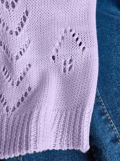 EMERY ROSE Women's Vacation Casual Solid Color Hollow Out Knit Top