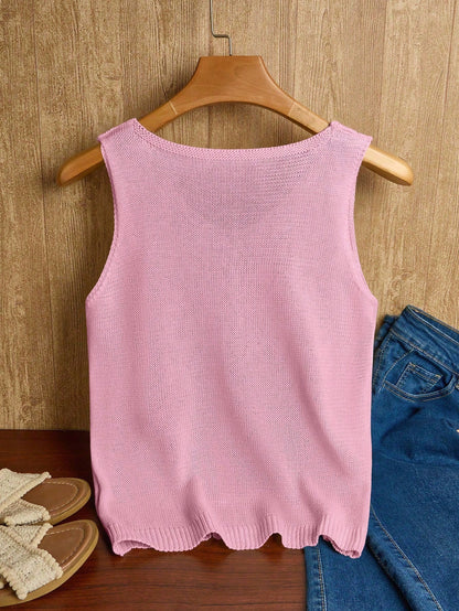 EMERY ROSE Women's Vacation Casual Solid Color Hollow Out Knit Top