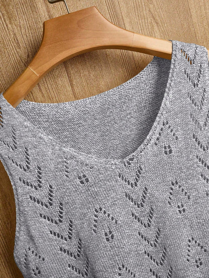 EMERY ROSE Women's Vacation Casual Solid Color Hollow Out Knit Top