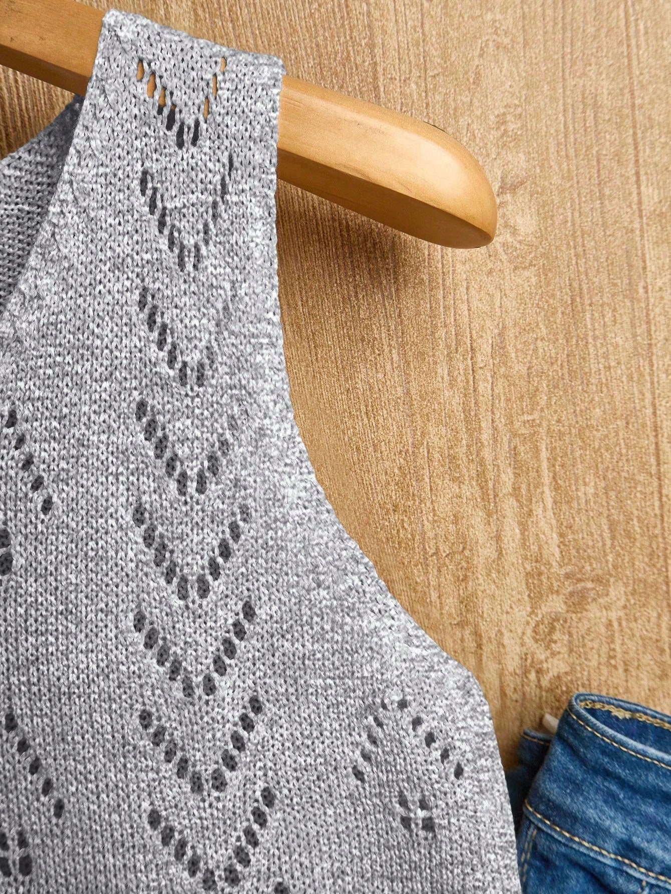 EMERY ROSE Women's Vacation Casual Solid Color Hollow Out Knit Top