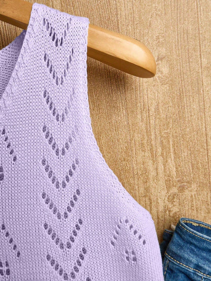 EMERY ROSE Women's Vacation Casual Solid Color Hollow Out Knit Top