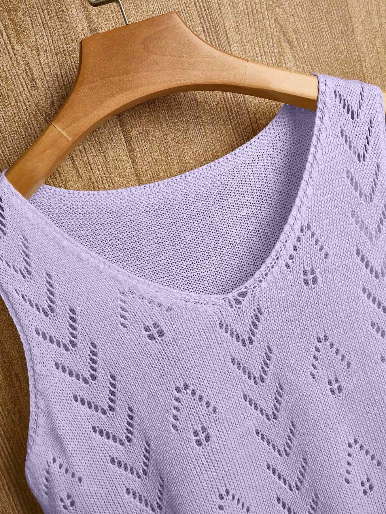 EMERY ROSE Women's Vacation Casual Solid Color Hollow Out Knit Top