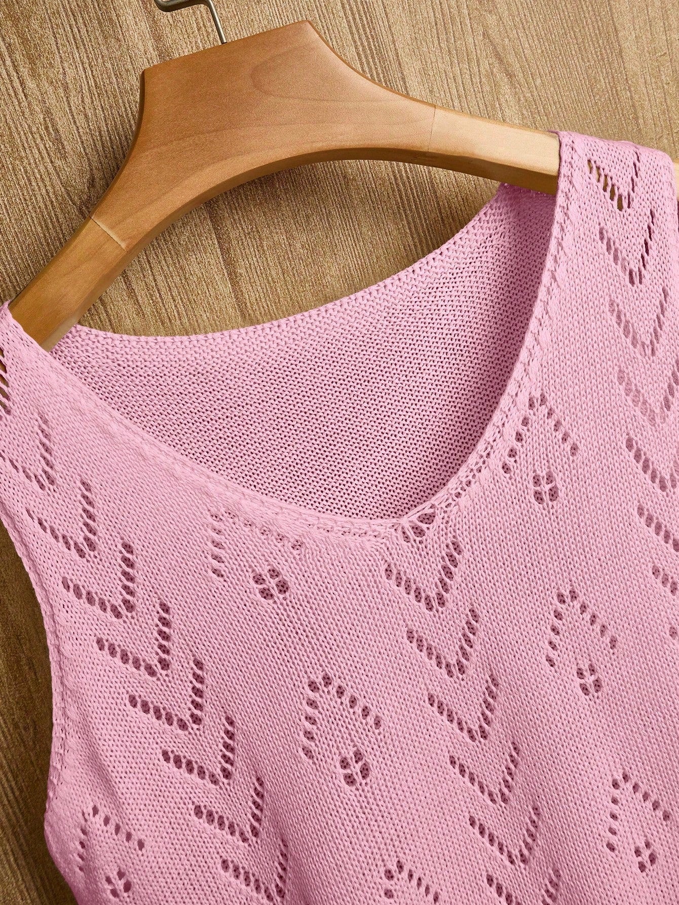 EMERY ROSE Women's Vacation Casual Solid Color Hollow Out Knit Top