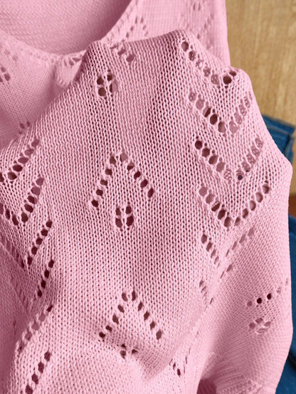 EMERY ROSE Women's Vacation Casual Solid Color Hollow Out Knit Top