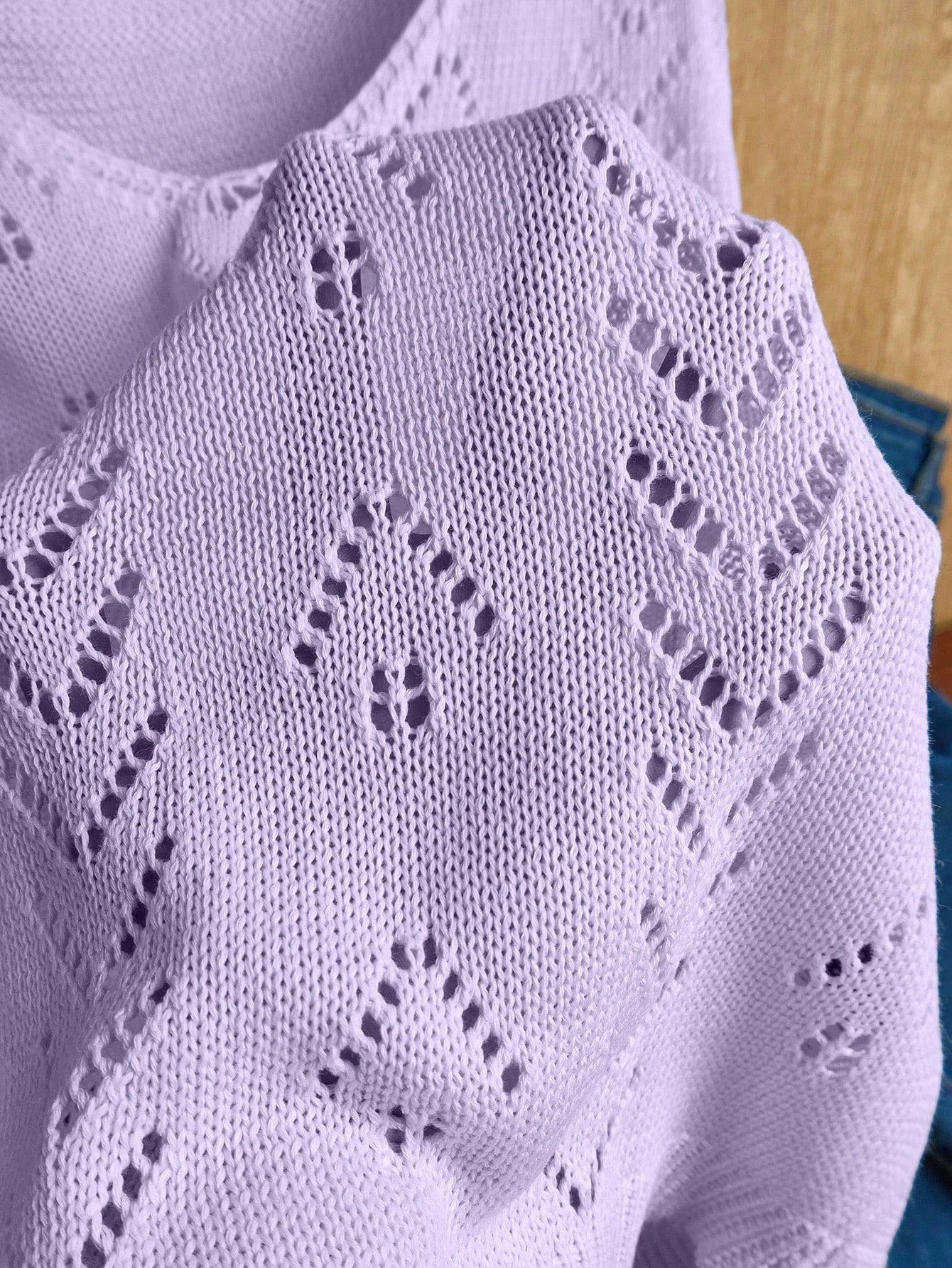 EMERY ROSE Women's Vacation Casual Solid Color Hollow Out Knit Top