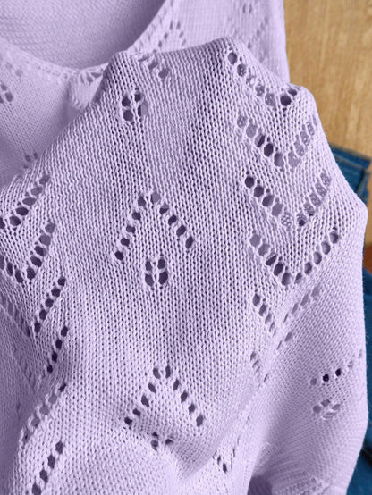 EMERY ROSE Women's Vacation Casual Solid Color Hollow Out Knit Top