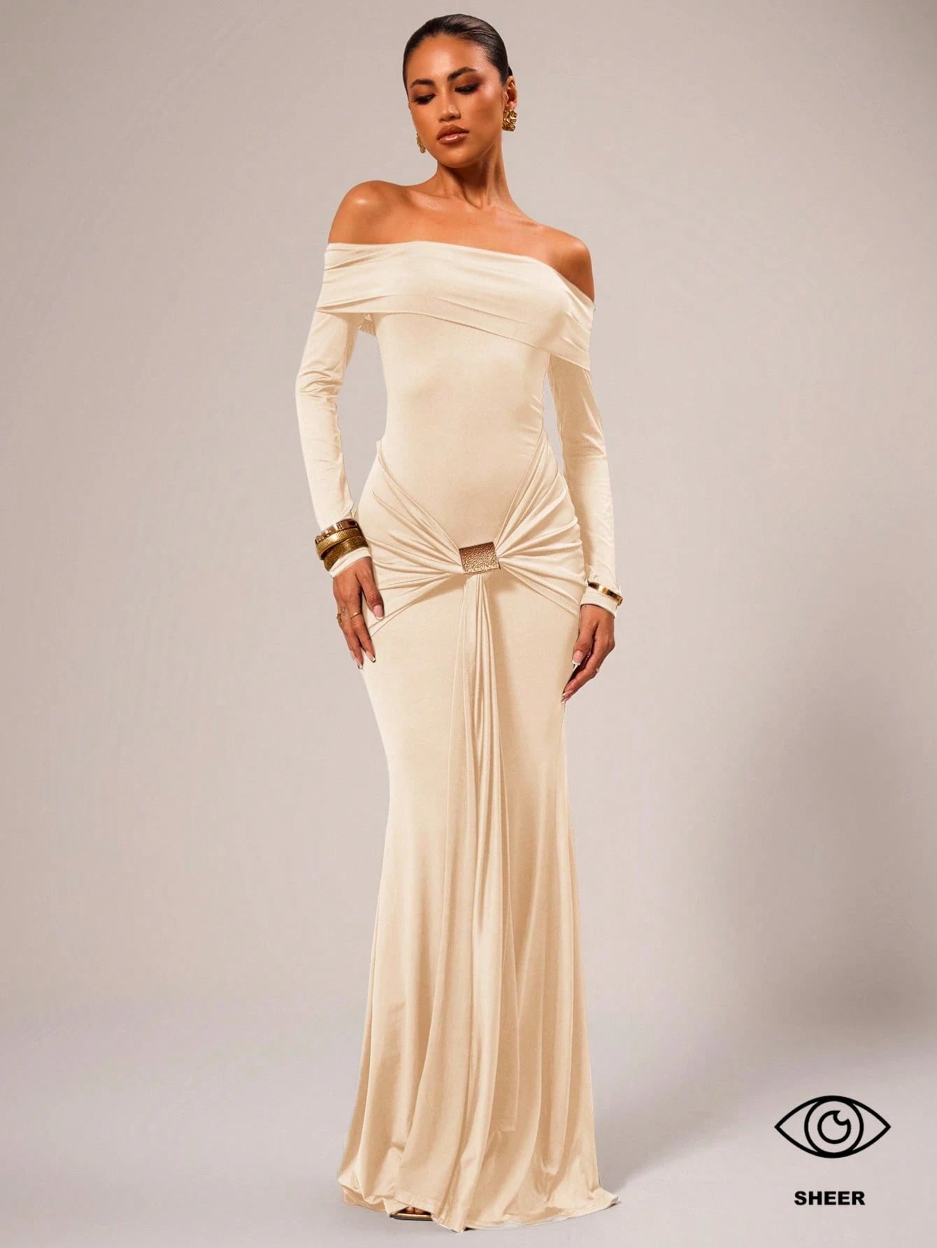 SHEIN X Scheana MUSERA Off Shoulder Long Sleeve Maxi Dress Vacation Summer Spring Romantic Wedding Guest Graduation, Prom Holiday Wedding Guest, Elegant, Birthday, Church, Night Out