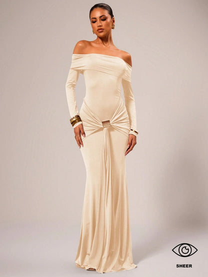 SHEIN X Scheana MUSERA Off Shoulder Long Sleeve Maxi Dress Vacation Summer Spring Romantic Wedding Guest Graduation, Prom Holiday Wedding Guest, Elegant, Birthday, Church, Night Out