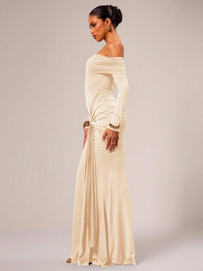 SHEIN X Scheana MUSERA Off Shoulder Long Sleeve Maxi Dress Vacation Summer Spring Romantic Wedding Guest Graduation, Prom Holiday Wedding Guest, Elegant, Birthday, Church, Night Out