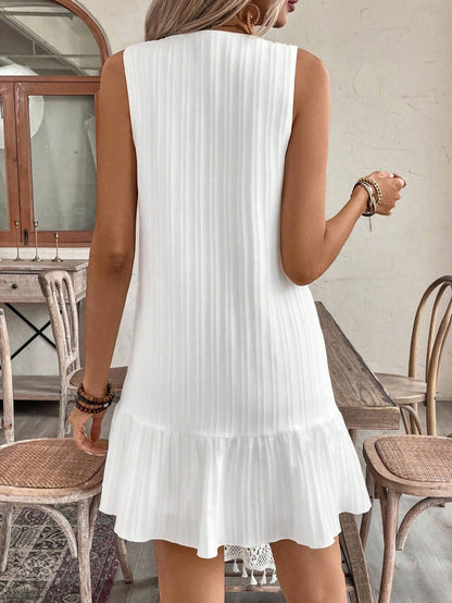 EMERY ROSE Women's Summer Sleeveless Ruffle Decor Casual Dress With Front Button