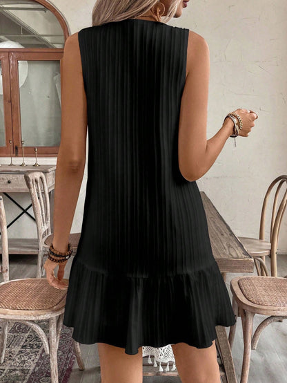 EMERY ROSE Women's Summer Sleeveless Ruffle Decor Casual Dress With Front Button