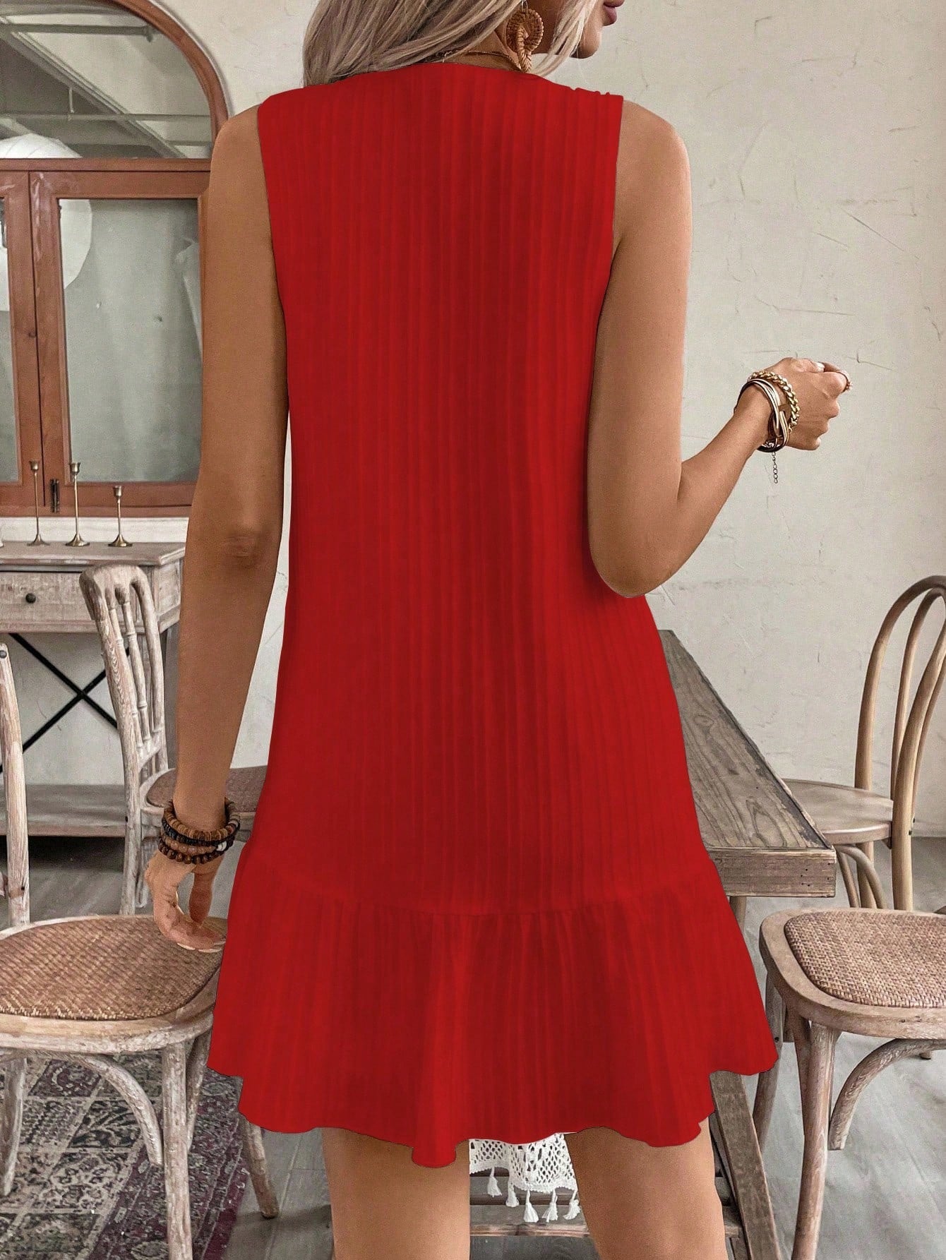 EMERY ROSE Women's Summer Sleeveless Ruffle Decor Casual Dress With Front Button