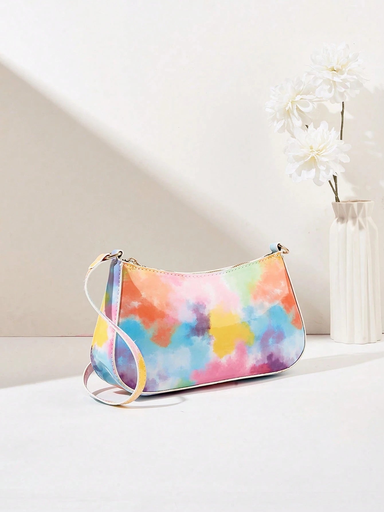 Artificial Patent Leather Minimalist Hobo Bag, Perfect For Music Festival