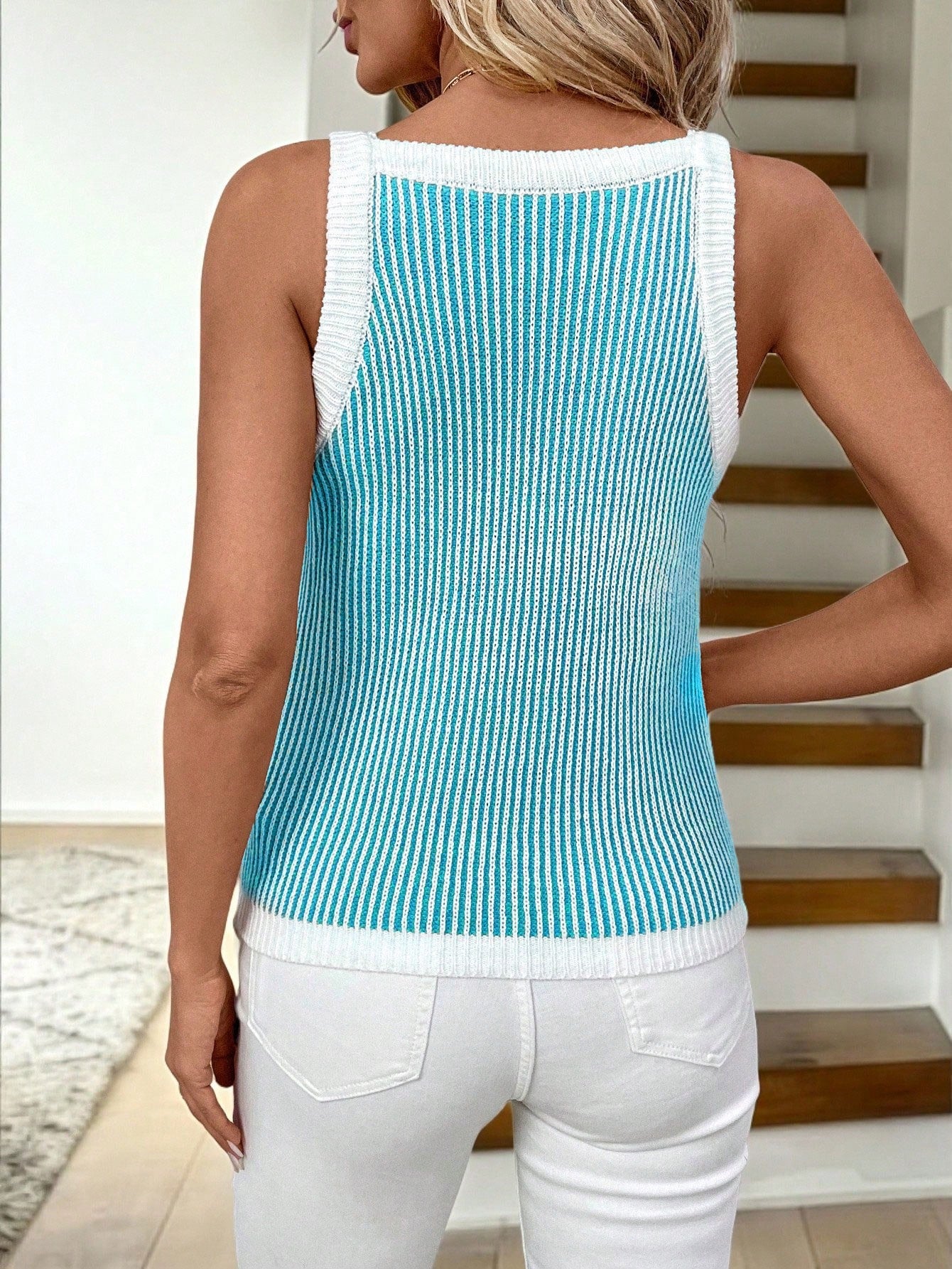 Easowa Women Striped Casual Knitted Camisole Top For Autumn/Winter