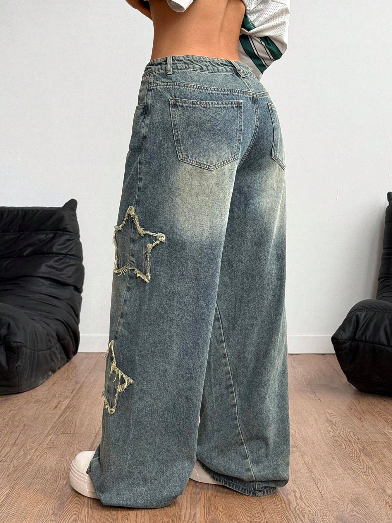 Coolane Women's Rapper Athleisure Grunge Star Pattern Washed Jeans