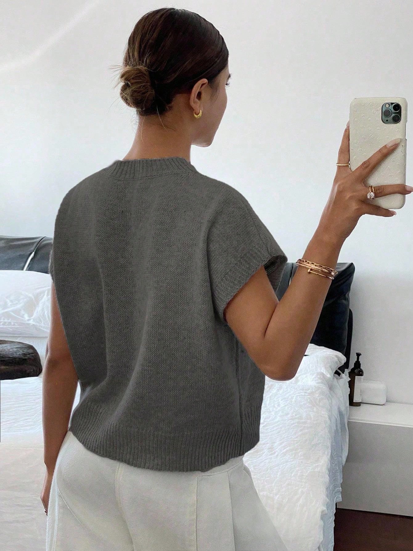 Siren Gaze Women's Casual Elegant Short Sleeve Knit Sweater, Suitable For Summer,Knitted Sweater