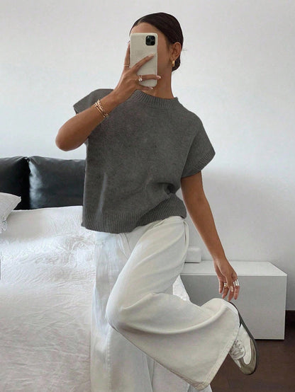 Siren Gaze Women's Casual Elegant Short Sleeve Knit Sweater, Suitable For Summer,Knitted Sweater