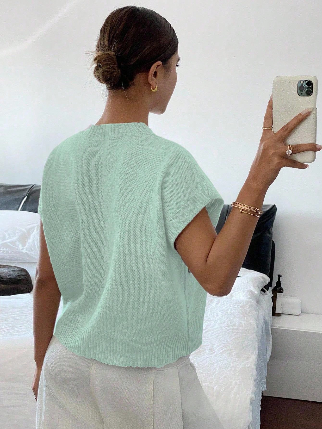 Siren Gaze Women's Casual Elegant Short Sleeve Knit Sweater, Suitable For Summer,Knitted Sweater